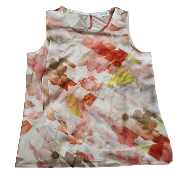 Calvin Klein Women's Pink Floral Layered Design Sleeveless Blouse Size Medium - Picture 2 of 8